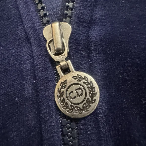 Vtg Christian Dior Monsieur Velour Track Jacket Size:L Navy Blue Logo Zip Retro